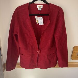 NWT Talbots Winter Red 100% Wool Blazer Jacket Size L Single Button Classic Fit